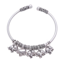 Load image into Gallery viewer, Elephant Charm Cuff Crafted in Sterling Silver - Parade of Pachyderms | NOVICA