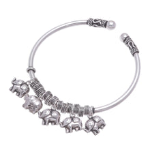 Load image into Gallery viewer, Elephant Charm Cuff Crafted in Sterling Silver - Parade of Pachyderms | NOVICA