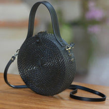 Load image into Gallery viewer, Black Round Woven Bamboo Shoulder Bag or Handbag - Pitch Black | NOVICA