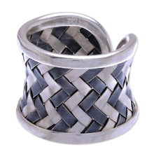 Load image into Gallery viewer, Matte and Oxidized Woven Silver Band Ring - Dark Path | NOVICA