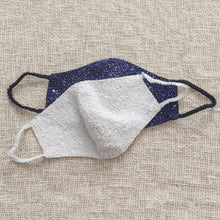 Load image into Gallery viewer, 2 Hand Beaded Cotton Contoured Face Masks in White and Blue - Glamour and Sparkle | NOVICA