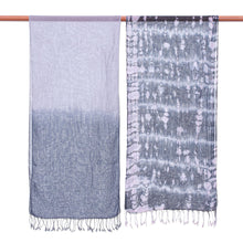 Load image into Gallery viewer, Pair of Cotton Tie-Dye Scarves in Shades of Grey - Galaxy of Love | NOVICA