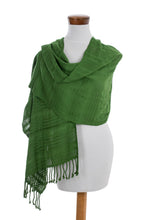Load image into Gallery viewer, Guatemala Backstrap Handwoven Apple Green Rayon Shawl - Bright Apple Green | NOVICA