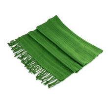 Load image into Gallery viewer, Guatemala Backstrap Handwoven Apple Green Rayon Shawl - Bright Apple Green | NOVICA
