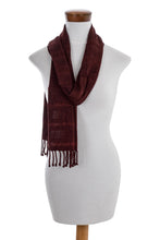Load image into Gallery viewer, Deep Rust Rayon Scarf Hand Woven in Guatemala - Color and Texture in Rust | NOVICA