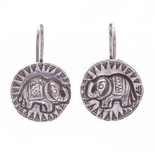 Load image into Gallery viewer, Hill Tribe Style 950 Silver Elephant Drop Earrings - Elephant Sun | NOVICA