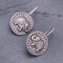 Load image into Gallery viewer, Hill Tribe Style 950 Silver Elephant Drop Earrings - Elephant Sun | NOVICA