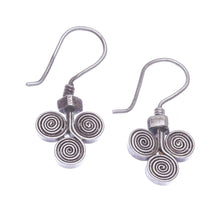 Load image into Gallery viewer, Oxidized 950 Silver Spiral Drop Earrings - Kariang Curls | NOVICA