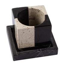 Load image into Gallery viewer, Square Travertine and Black Marble Planter with Saucer - Attractive Opposites | NOVICA