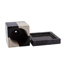Load image into Gallery viewer, Square Travertine and Black Marble Planter with Saucer - Attractive Opposites | NOVICA