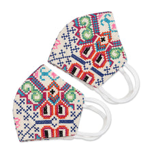 Load image into Gallery viewer, 2 Handmade Colorful Cross Stitch Embroidered Face Masks - Bright Cross-Stitch | NOVICA