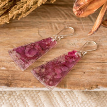 Load image into Gallery viewer, Recycled CD Dangle Earrings in Pink and Purple - Orchid Polygons | NOVICA