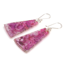 Load image into Gallery viewer, Recycled CD Dangle Earrings in Pink and Purple - Orchid Polygons | NOVICA