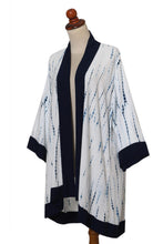 Load image into Gallery viewer, White and Indigo Blue Rayon Kimono from Bali - Tropical Rain | NOVICA
