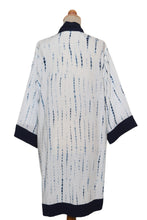 Load image into Gallery viewer, White and Indigo Blue Rayon Kimono from Bali - Tropical Rain | NOVICA