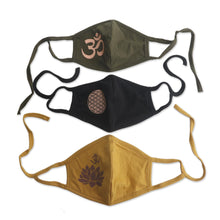 Load image into Gallery viewer, 1 Olive Green-1 Black-One 2-Layer Contoured Rayon Masks - Positive Mantras | NOVICA