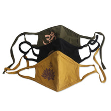 Load image into Gallery viewer, 1 Olive Green-1 Black-One 2-Layer Contoured Rayon Masks - Positive Mantras | NOVICA