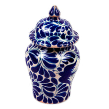 Load image into Gallery viewer, Blue on Ivory Swallow Motif Talavera Style Ginger Jar - Blue Puebla Swallow | NOVICA