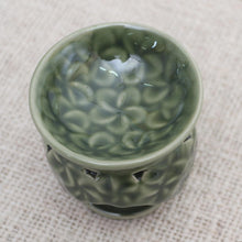 Load image into Gallery viewer, Frangipani Motif Green Ceramic Oil Warmer - Jepun Flowers | NOVICA