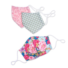 Load image into Gallery viewer, 3 Handmade Floral & Gingham Cotton Masks with Filter Pockets - Happy Spirit | NOVICA
