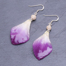 Load image into Gallery viewer, Purple and White Real Flower Petal Dangle Earrings - Forever Orchid in Purple | NOVICA