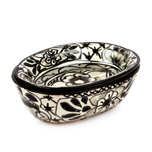 Load image into Gallery viewer, Black and White Ceramic Soap Dish from Mexico - Monochrome Flowers | NOVICA