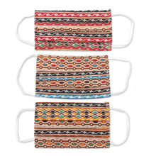 Load image into Gallery viewer, 3 Multicolor Cotton Print Pleated 2-Layer Face Masks - Busy Colors | NOVICA