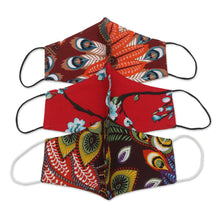 Load image into Gallery viewer, 3 Colorful Nature Print 2-Layer Rayon Ear Loop Face Masks - Colors of Nature | NOVICA