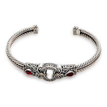 Load image into Gallery viewer, Sterling Silver and Garnet Cuff Bracelet from Bali - Fiery Gate | NOVICA