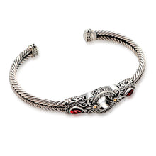 Load image into Gallery viewer, Sterling Silver and Garnet Cuff Bracelet from Bali - Fiery Gate | NOVICA