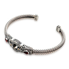 Load image into Gallery viewer, Sterling Silver and Garnet Cuff Bracelet from Bali - Fiery Gate | NOVICA