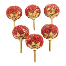 Load image into Gallery viewer, Set of 6 Red and Gold Wood Cabinet Knobs/Drawer Pulls - Golden Flower | NOVICA