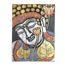 Load image into Gallery viewer, Three Panel Wood Wall Panel Buddha with Lotus Silver - Buddha with Lotus in Silver | NOVICA