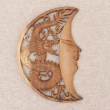 Load image into Gallery viewer, Hand Carved Wood Relief Wall Panel Moon and Dragon - Dragon Crescent | NOVICA