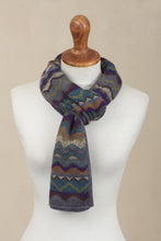 Load image into Gallery viewer, Zigzag Striped Alpaca Wool Scarf from Peru - Mountain of Seven Colors | NOVICA