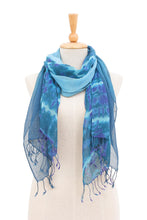 Load image into Gallery viewer, Pair of Cotton Scarves in Shades of Blue - Sea of Love | NOVICA