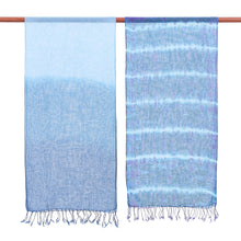 Load image into Gallery viewer, Pair of Cotton Scarves in Shades of Blue - Sea of Love | NOVICA