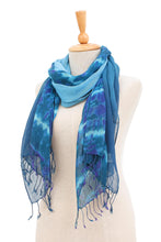 Load image into Gallery viewer, Pair of Cotton Scarves in Shades of Blue - Sea of Love | NOVICA