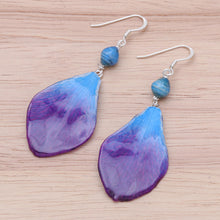 Load image into Gallery viewer, Blue Orchid Petal Earrings from Thailand - Forever Orchid in Blue | NOVICA