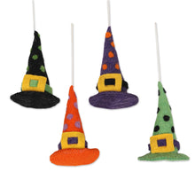 Load image into Gallery viewer, Witch Hat Halloween Ornaments (Set of 4) - Magical Hats | NOVICA