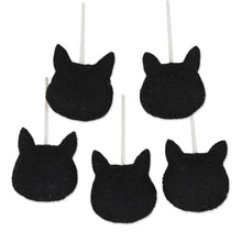 Load image into Gallery viewer, Hand Crafted Black Cat Wool Felt Ornaments (Set of 5) - Black Cats | NOVICA