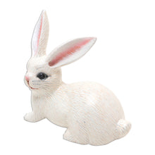 Load image into Gallery viewer, Hand Painted Suar Wood Rabbit Figurine - Wise Rabbit in White | NOVICA