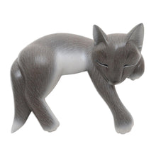 Load image into Gallery viewer, Hand Carved Suar Wood Cat Statuette - Wood statuette, 'Lounging Cat | NOVICA
