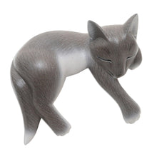 Load image into Gallery viewer, Hand Carved Suar Wood Cat Statuette - Wood statuette, 'Lounging Cat | NOVICA