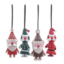 Load image into Gallery viewer, Cotton and Paper Santa Ornaments (Set of 4) - Santa Claus is Coming | NOVICA