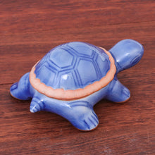 Load image into Gallery viewer, Handmade Celadon Ceramic Turtle Decorative Box - Blue Turtle | NOVICA
