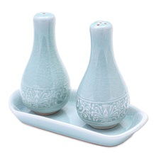 Load image into Gallery viewer, Aqua Celadon Salt and Pepper Set - Thai Spring | NOVICA
