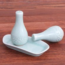 Load image into Gallery viewer, Aqua Celadon Salt and Pepper Set - Thai Spring | NOVICA