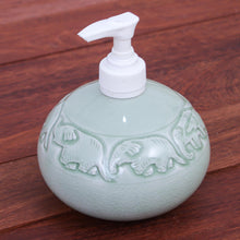 Load image into Gallery viewer, Hand Crafted Celadon Ceramic Soap Dispenser - Elephant Bath | NOVICA