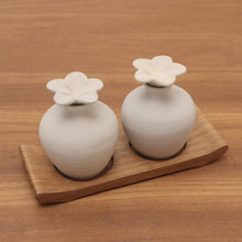 Load image into Gallery viewer, Hand Made Ceramic and Teak Wood Bathroom Set - Blooming Frangipani | NOVICA